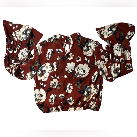 Al’tard State Floral faux Wrap coquette Top blouse Brown and White Size Medium - Picture 2 of 8